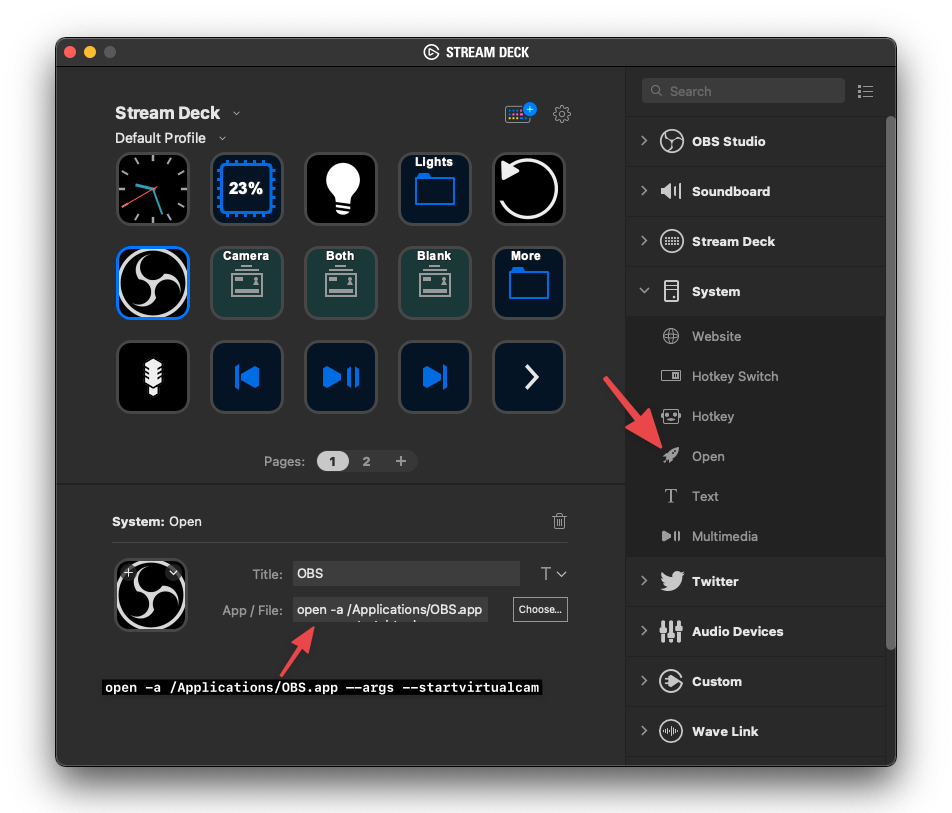 Screenshot of Stream Deck software