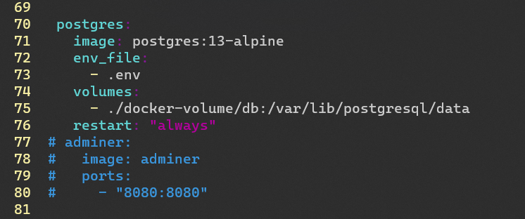 screenshot of the docker-compose.yml file