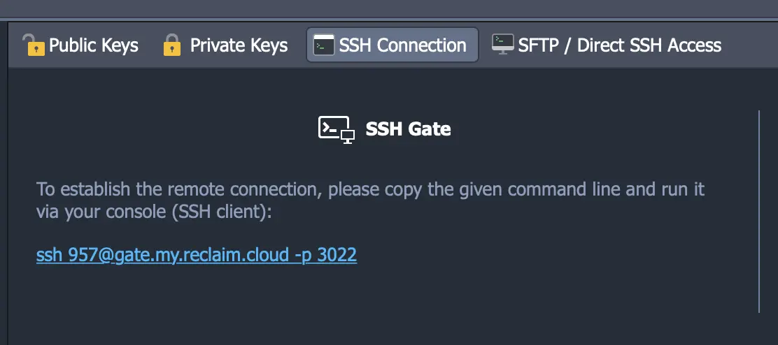 Screenshot of the SSH Connection Tab